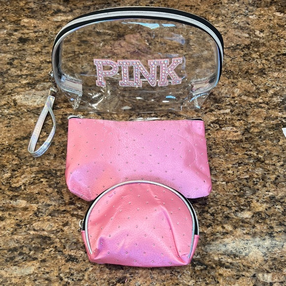 PINK Victoria's Secret Handbags - Stylish Pink 3 makeup bag Accessory Bag Set